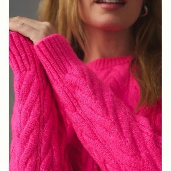 ✨Maeve Layered Cable Knit Hot Pink Sz Medium Sweater✨ - Picture 3 of 8